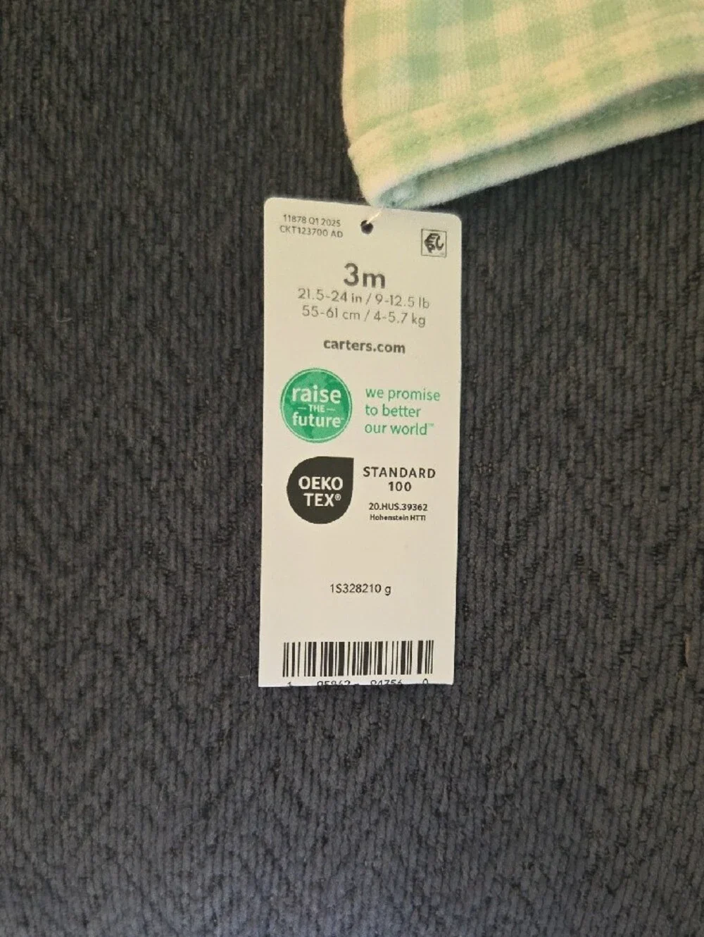 Carter's Light Green Gingham Footed One-Piece